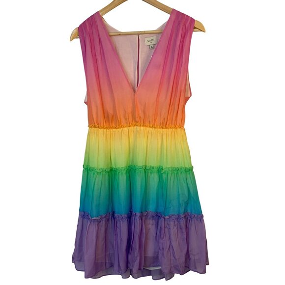 Rainbow Silk Tiered Maxi Dress Sleeveless V-Neck Designer Festival RX10446 - Picture 7 of 11